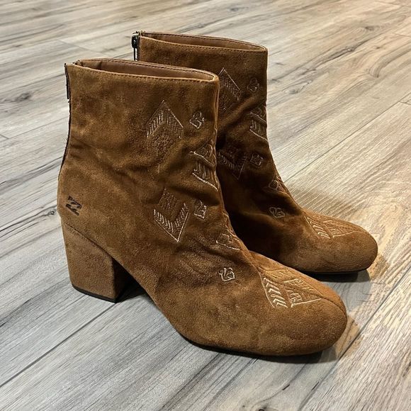 Billabong Luna Ankle Boots Embroidered Suede Brown Womens 10 - Picture 1 of 12